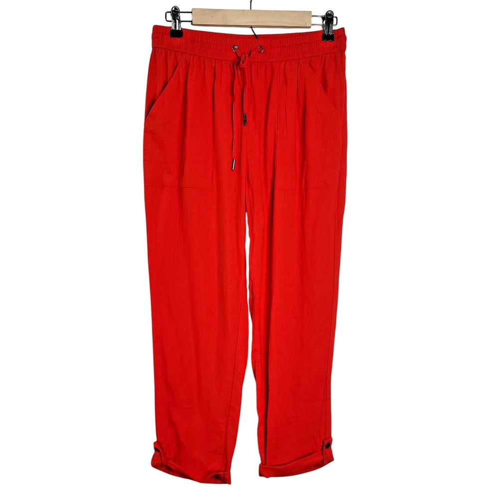 JL Jules & Leopold Women's Linen Blend Capri Pants M Red Pull On Pockets NWOT